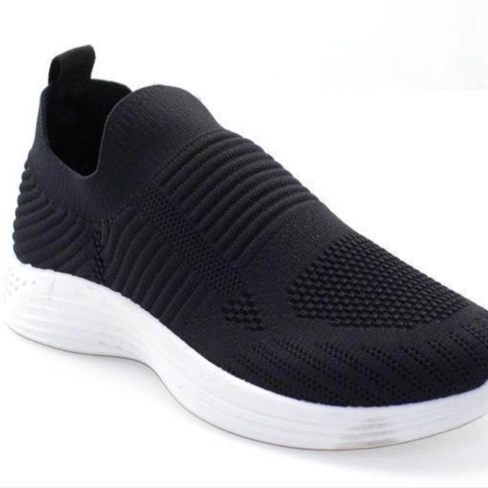 Stretch Knit Slip On Bllack Sneakers